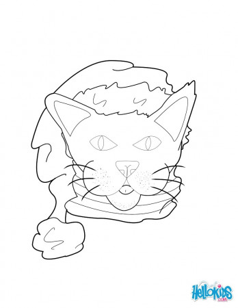 Cat with santa hat coloring pages - Hellokids.com