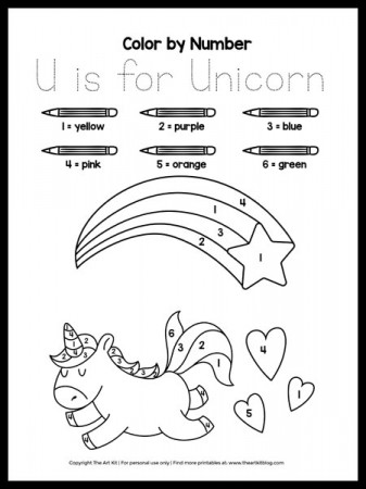 CUTE! Color by Number Unicorn Coloring Page for Preschoolers - The Art Kit