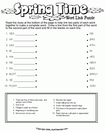 Spring Time Word Link Puzzle Free Coloring Pages for Kids ...