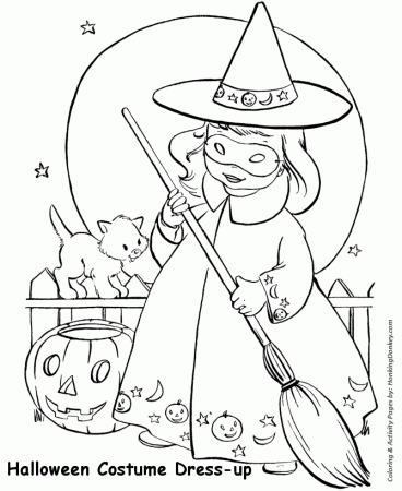 Halloween Costume Coloring Pages - Witch Costume with Broom and ...