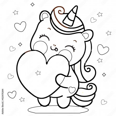 Cute cartoon unicorn. Black and white vector unicorn illustration for coloring  book for kids, Creepy Kawaii , cute pastel Baby unicorn coloring page.  unicorn icon Stock Vector | Adobe Stock
