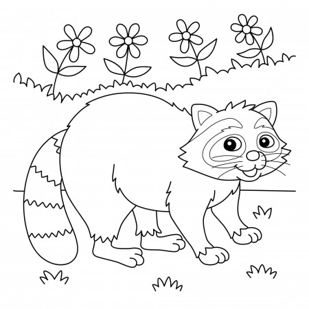 Premium Vector | Racoon animal coloring page for kids