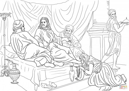 Woman Washing Jesus Feet with Her Hair coloring page | Free ...