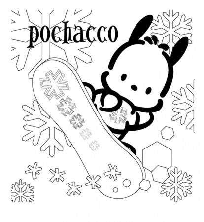Pochacco Snowboarding Coloring Page - Free Printable Coloring Pages for Kids