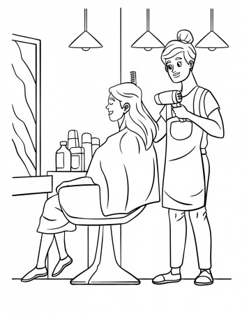 Hair Dresser Coloring Page for Kids 12697803 Vector Art at Vecteezy