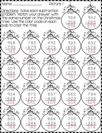 Christmas 3-Digit Subtraction Color-by ...