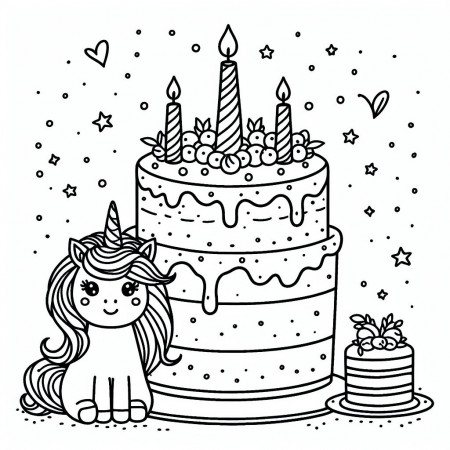 Unicorn cake coloring page - Coloring ...