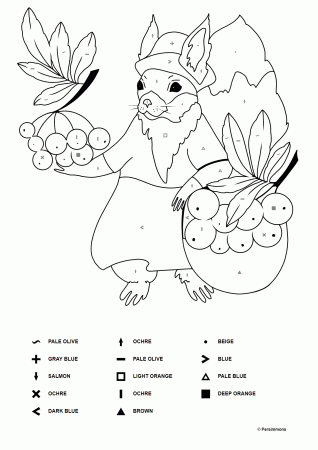 Autumn Coloring Page - A Squirrel with Red Rowanberries - Download Picture  (A4)