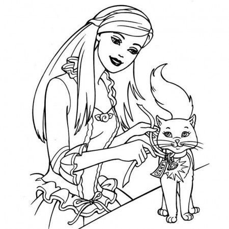 Coloring Page Barbie And Cat | Screenfonds