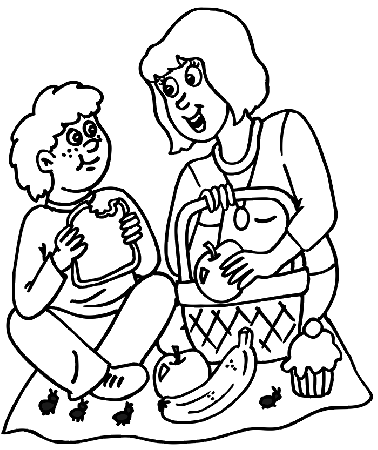 Picnic Coloring Page | Ant At Mom and Son's Picnic