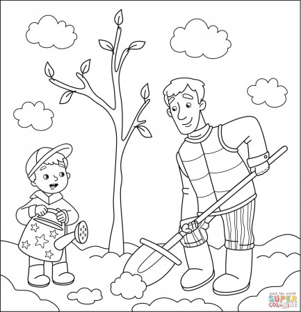 Father and Little Boy Planting Tree coloring page | Free Printable Coloring  Pages