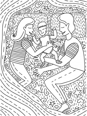 Premium Vector | Cute young family sleeping with child in bed coloring page  coloring page with mother father and baby