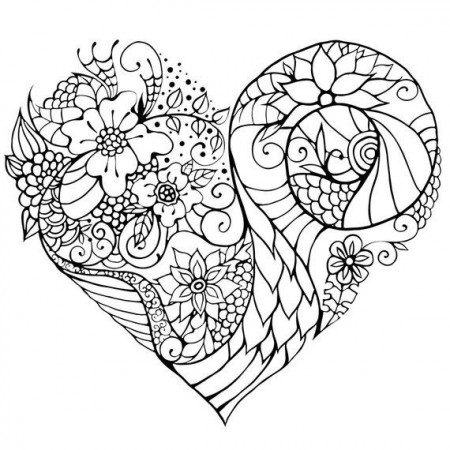 Floral zentangle inspired heart coloring page. Flowers coloring ...