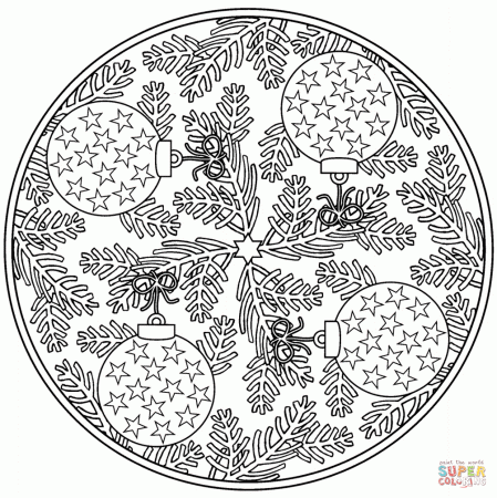 Christmas Mandala with Baubles coloring page | Free Printable Coloring Pages