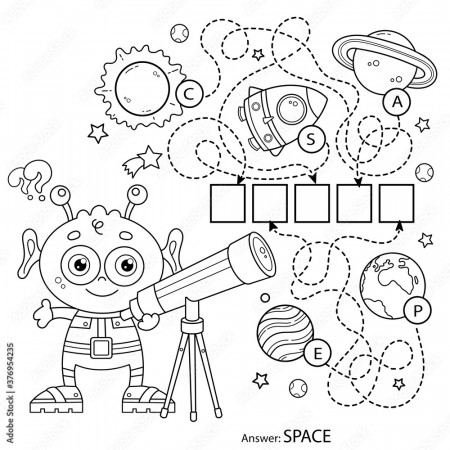 Maze or Labyrinth Game for Preschool Children. Puzzle. Tangled Road. Coloring  Page Outline Of Cartoon alien with telescope. Space. Coloring book for  kids. Stock Vector | Adobe Stock