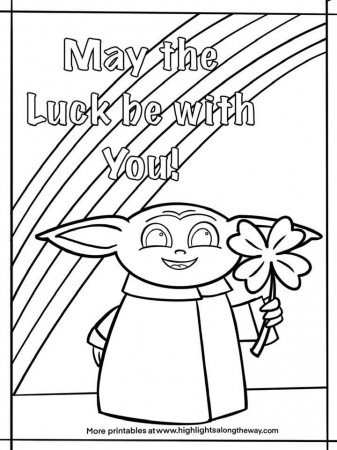 Baby Yoda celebrates St. Patrick's day with a free printable coloring sheet!