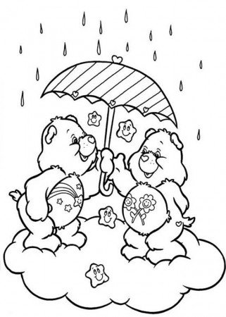 Two Cute Bear Hide From Raindrop Coloring Page : Color Luna