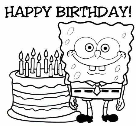 Spongebob and Birth Day Cake Coloring Page | Boys pages of ...