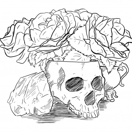 Flower Skull Download Printable Coloring Page Downloadable Pagan Witchcraft  Magick