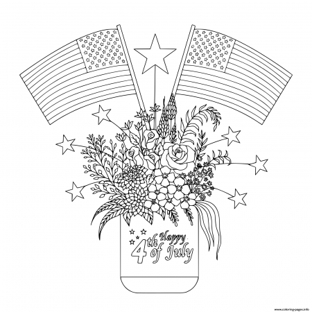 American Flags On Flowers And Decorations On A Mason Jar Coloring ...