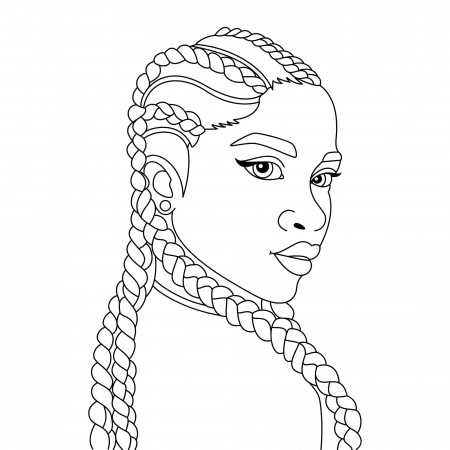 Premium Vector | Black woman illustration with braids afro girl vector coloring  page outline illustration
