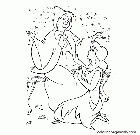 Cinderella and Fairy Godmother Coloring Pages - Cinderella Coloring Pages - Coloring  Pages For Kids And Adults
