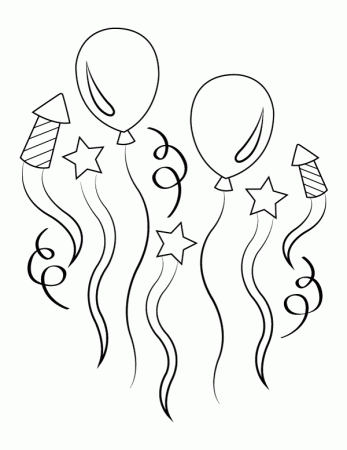Printable Balloons And Fireworks Coloring Page