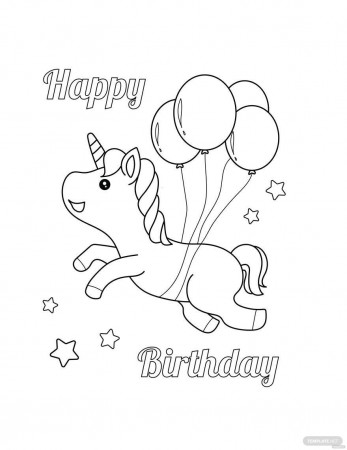 Free Unicorn Birthday Coloring Page - EPS, Illustrator, JPG, PNG, PDF, SVG  | Template.net