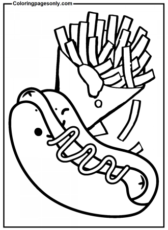 Cute Hot Dog with French Fries Coloring Pages - Hot Dog Coloring Pages - Coloring  Pages For Kids And Adults