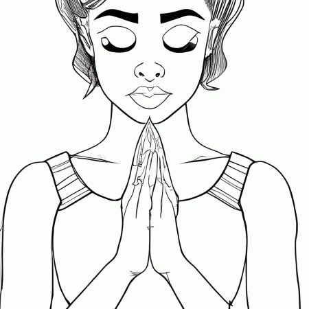 Minimalist Coloring Page of a Pretty African American Girl Praying ·  Creative Fabrica