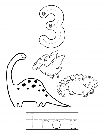 Dinosaur Numbers in French 1-10 Worksheets for k & Prek to Color, Trace &  Count | Made By Teachers
