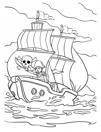 Premium Vector | Pirate ship coloring page for kids