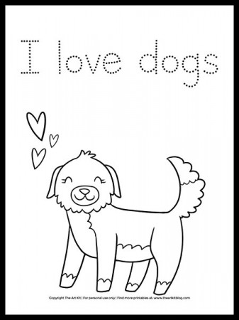 I Love Dogs Coloring Page - Dot Font - FREE Printable - The Art Kit