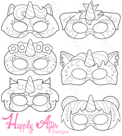 Unicorn Animals Printable Coloring Masks – Happily After Designs
