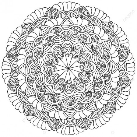 Meditative Coloring Page Spiraled Elements And Striped Petals In A Contour  Mandala Vector, Drawing, Ornament, Curve PNG and Vector with Transparent  Background for Free Download