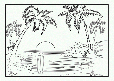 Printable Sunset At The Sea coloring page for both aldults and kids.