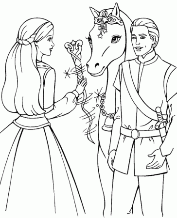 Barbie, Ken and horse coloring page