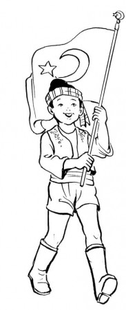 Turkish Flag Boy Coloring Page » Turkau