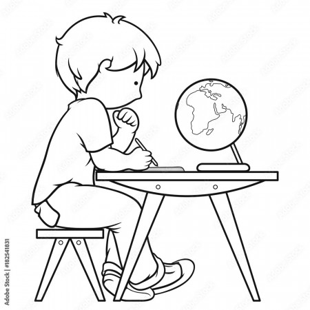 Kid Studying, School Theme, Character Design, Coloring Page, Vector  Illustration Stock Vector | Adobe Stock