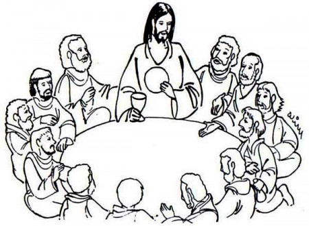Jesus Sharing Bread and Wine in the Last Supper Coloring Page ...