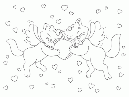 Premium Vector | Cute couple of cats with wings coloring book page for kids  cartoon style character valentine's day