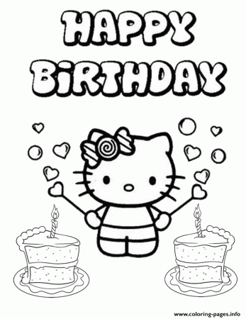 Hello Kitty Two Cakes Birthday Coloring Pages Printable