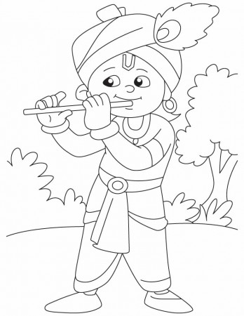 Krishna with his magical flute coloring pages | Download Free ...