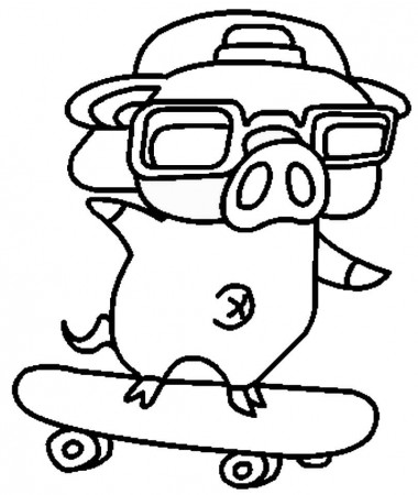 A Pig with Skateboard Coloring Page - Free Printable Coloring Pages for Kids
