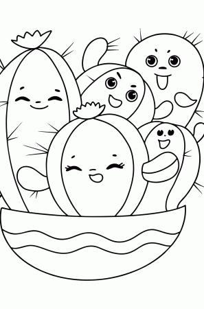 Kawaii Cactus coloring page ♥ Online and Print for Free!