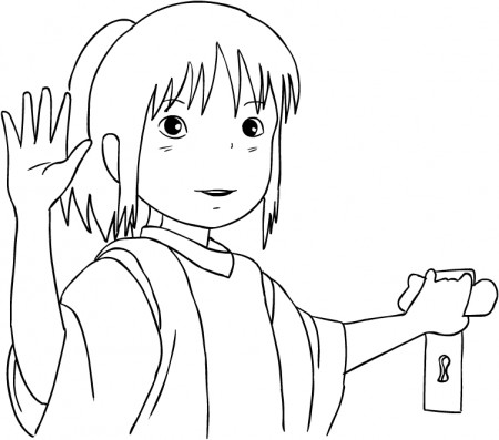 Chihiro goodbye from Spirited Away coloring page