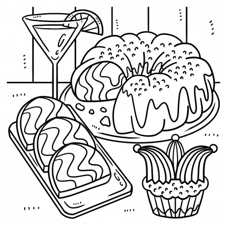 Premium Vector | Mardi gras treats coloring page for kids