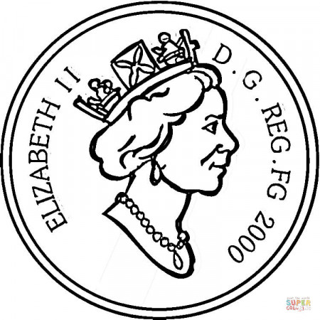 Coin with Elizabeth II on it coloring page | Free Printable Coloring Pages