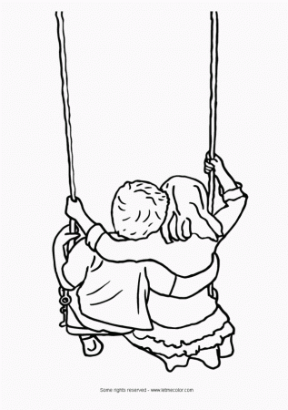Kids on a Swing Coloring Page | LetMeColor