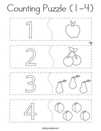 Counting Puzzle (1-4) Coloring Page - Twisty Noodle